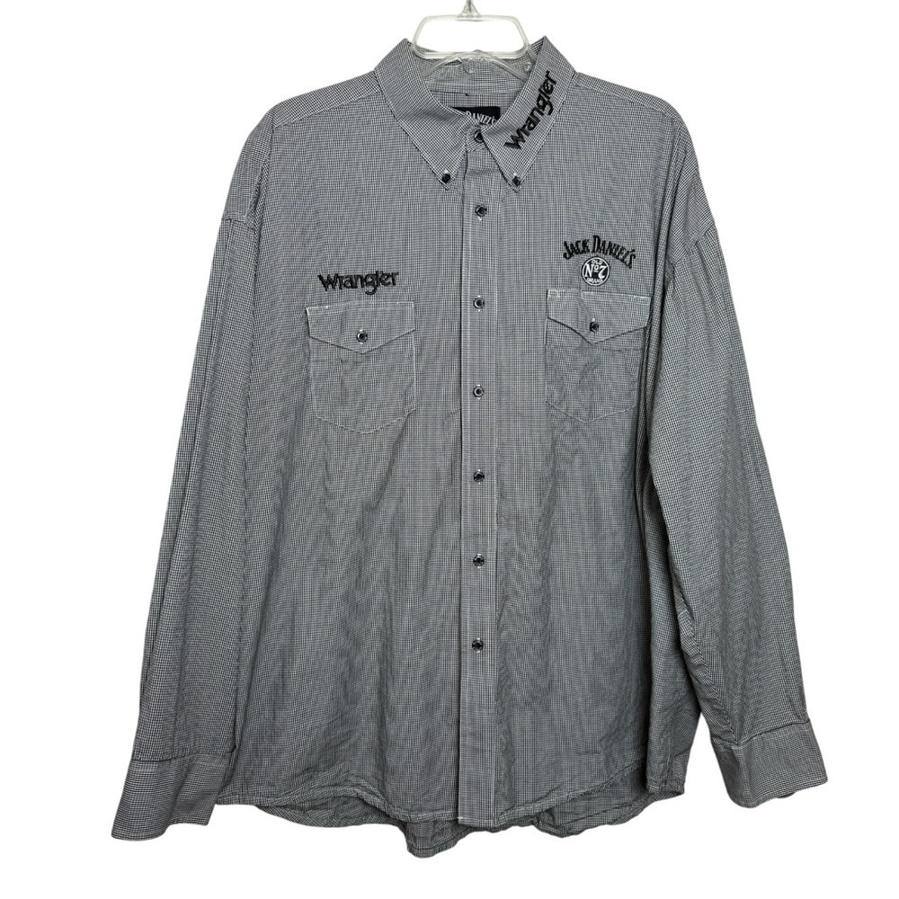 Jack Daniel’s Wrangler Button Up Shirt Men’s Size XXL 2XL Black White Check